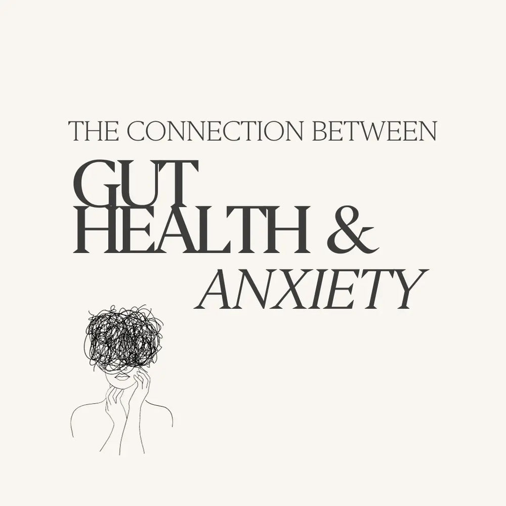 The connection between gut health and anxiety, showing a person with an overwhelmed head.