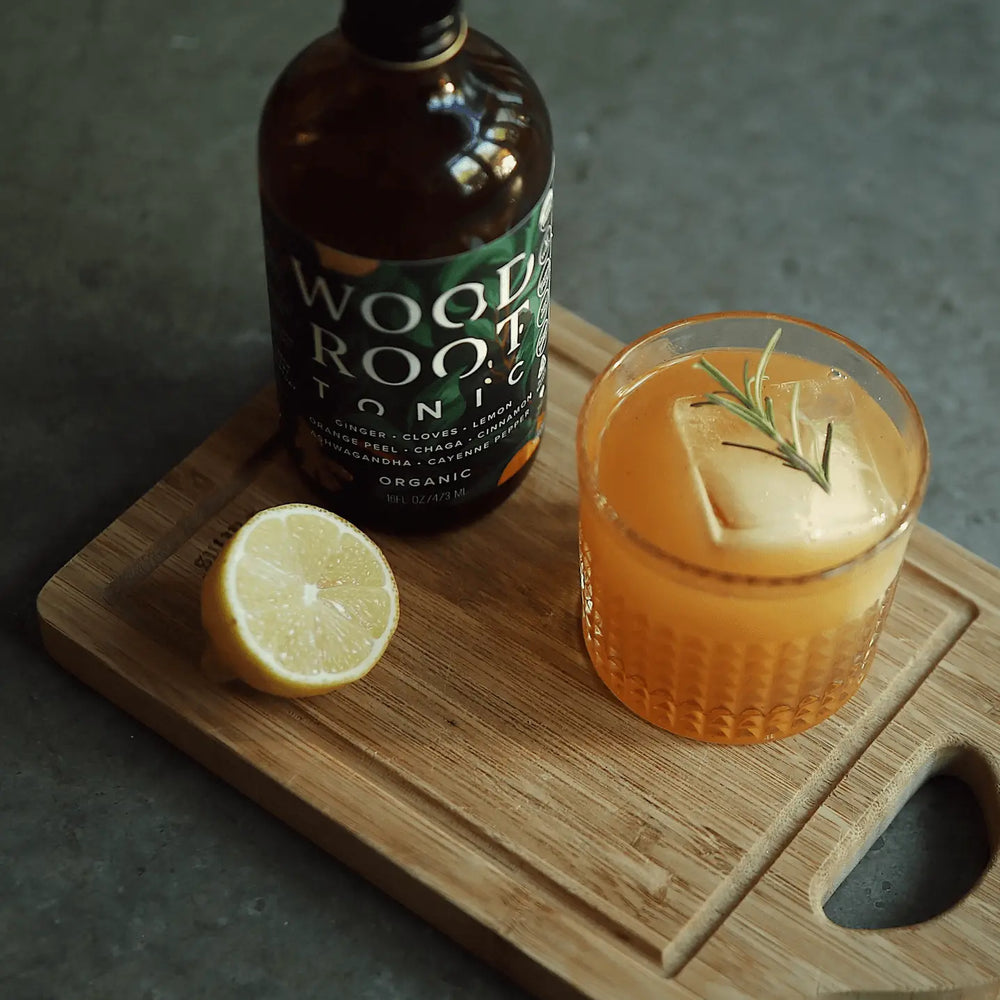 Woodroot Tonic being mixed in an alcohol free mocktail.