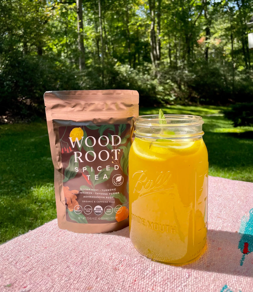 Woodroot Spiced Tea made into a refreshing iced tea on a hot day.