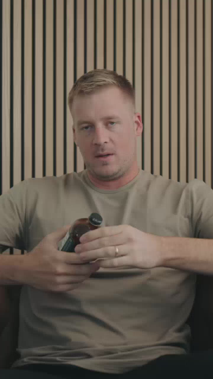 Professional baseball player Ty Buttrey giving video testimonial on taking Woodroot Tonic daily.