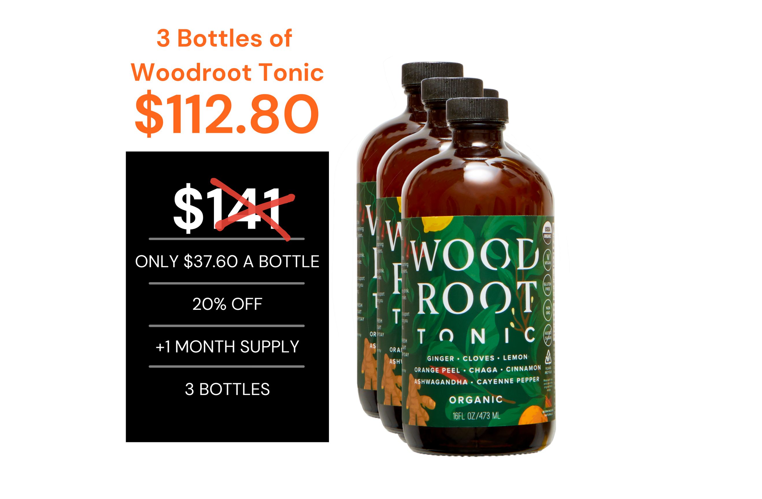 3 Bottles of Woodroot Tonic - Morningside Naturals